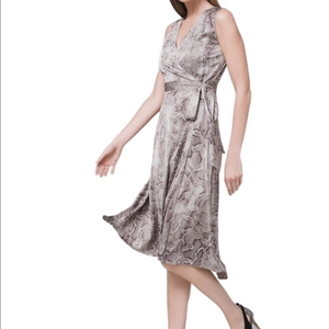 NWT White House Black Market Satin Grey Snake Print 2 Piece Midi Wrap Dress